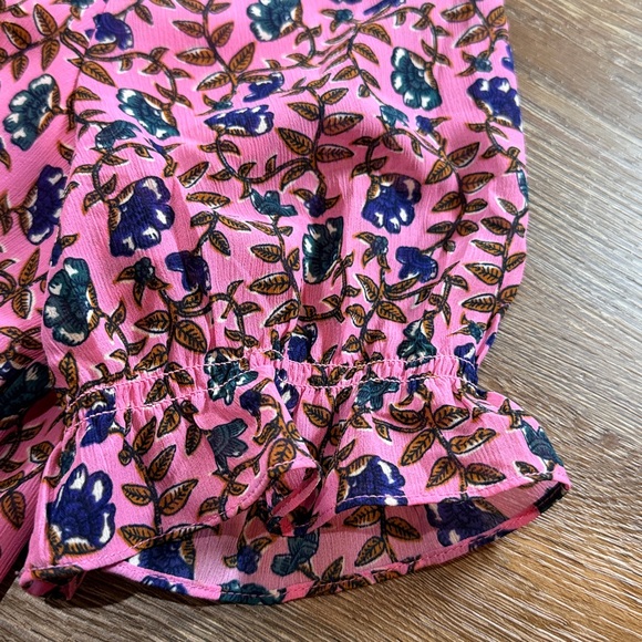 J. Crew Factory Pink Ruffle Neck Floral Tie Neck Blouse - Picture 5 of 7